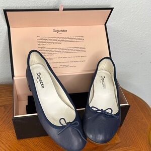 Repetto Paris Blue Leather Ballet Flats Classic Bow Made in France